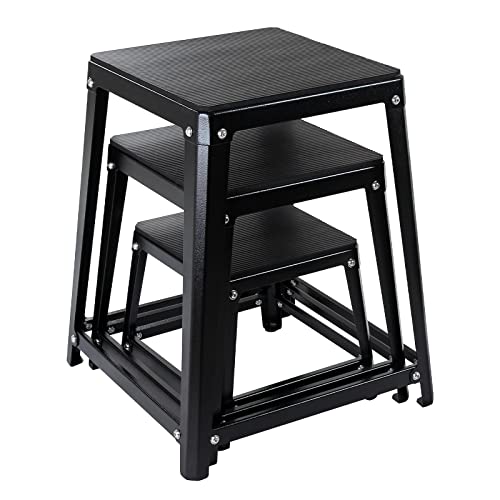 Plyometric Platform Box, Plyometric Box Jump Set for Home Gym Training, Crossfit, Conditioning, Strength Training (12/18/24/30 Inch) - color: Black 3 sets