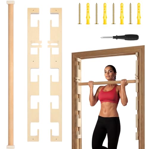 Leinuosen Doorway Pull-up Bar Sets Adjustable 5 Levels Wooden Doorway Pull-up Bar and 2 Door Frame with 6 Sets of Screw-in Heavy-duty Door-mounts to Fits 118cm - size: 150kg Load Capacity, style: with Locks