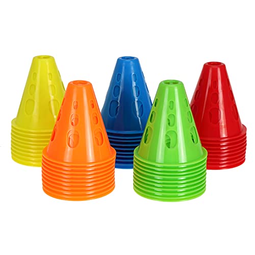 Jucoan 50 Pack 3 Inch Mini Sports Cones, Bright Colored Plastic Soccer Cones Agility Sports Training Cones for Kids Football Basketball Drills Field Markers Roller Skating Indoor Outdoor Games