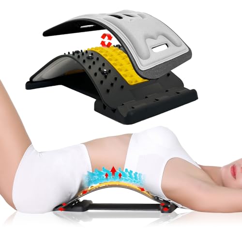 Back Stretcher with Lumbar Support for Back Pain Relief - Dual-Sided 3-Level Adjustable Spinal Decompression lumbar board (Yellow) - color: Yellow