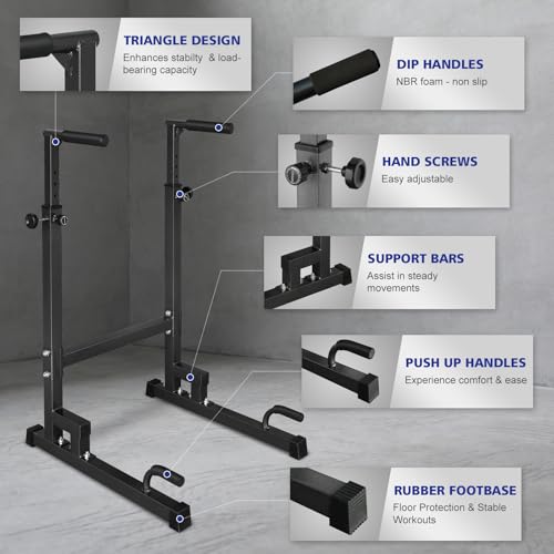 Adjustable Height Dip Bar Station, Multi-function Dip Station Pull Up Bar Full Body Strength Training Workout Fitness Equipment for Tricep Dips, Heavy Duty Dip Station for Home Gym - color: Dip Bar