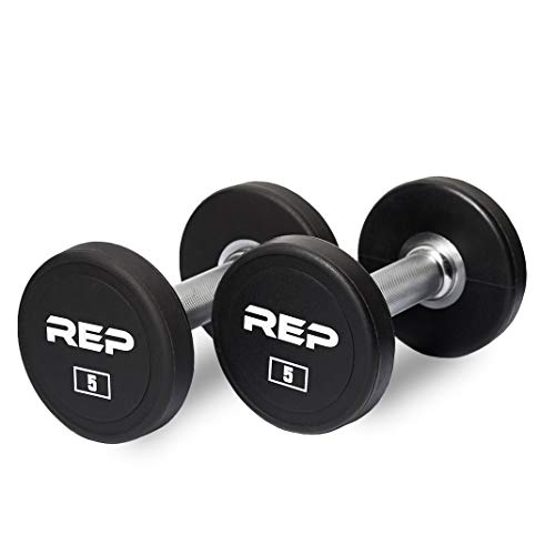 REP Fitness Urethane Coated Round Dumbbells, 5 to 100 lbs, Singles or Pairs, With or Without Rack, Steel Core, Rubber Encased, Chrome Handles, Professional Weights for Home Gym Strength Training - style: 05 lb Pair