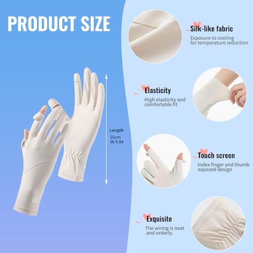 Ice Silk Sunscreen Gloves UV Protection Mittens Non-Slip Touch Screen Driving Gloves for Cycling Riding Golfing Hiking