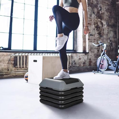 F2C Aerobic Step Exercise Platform Stepper with 4 Risers 16" x 16", Adjustable Height 4"-6''-8''-10''-12" Home Gym Workout Equipment, Fitness Exercise Equipment, Workout Stair Stepper