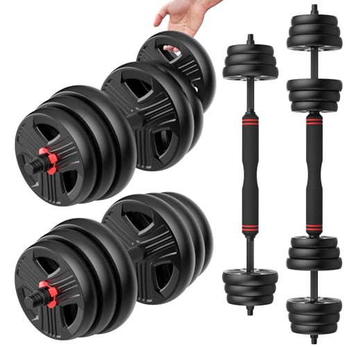 UKEEP Adjustable Dumbbells Set, 20/30/40/55/60/80lbs Free Weight Set with Connector, 2 or 3 in 1 Dumbbells Set Used as Barbell, Kettlebells, Fitness Exercises for Home Gym Suitable Men/Women - style: 20LB (10.0LB Pair)