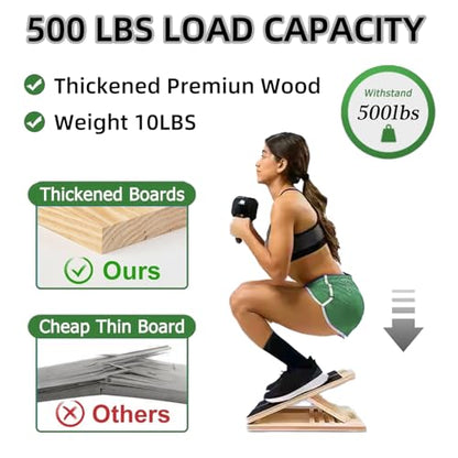 Slant Board for Calf-Stretching - Wooden Incline Wedge Stretcher for Squats, Foot & Ankle Mobility, Portable Fitness Equipment, Balance Block for Heel Stretch
