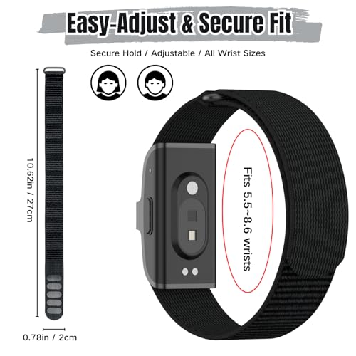 CAMTOVGCA Nylon Loop Compatible with Hume Band, Nylon Replacement Strap, Soft Adjustable Breathable Sport Wristband for Fitness Tracker - color: Black