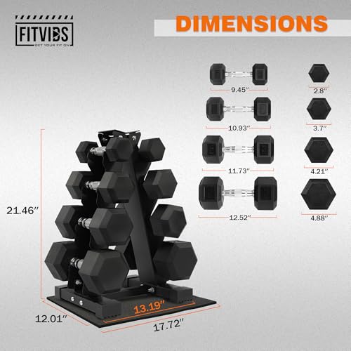 Fitvids Rubber Coated Hex Dumbbell Set with Storage Rack, 100/150/200/550 LB Hand Weight Set with Anti-Slip Grip for Home Gym - size: Dumbbell + A-Rack: 100LBS Set