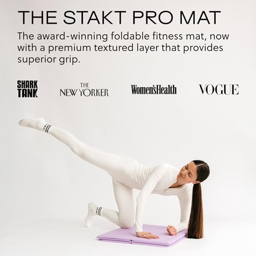 Stakt Foldable Yoga Mat Pro, 2 in 1 with Premium Textured Grip, Non Slip, Folding Exercise and Fitness Mat for Pilates, Strength Training, and High Impact Workouts - color: Lilac