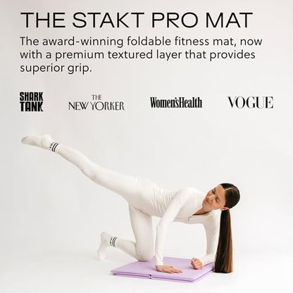 Stakt Foldable Yoga Mat Pro, 2 in 1 with Premium Textured Grip, Non Slip, Folding Exercise and Fitness Mat for Pilates, Strength Training, and High Impact Workouts - color: Lilac