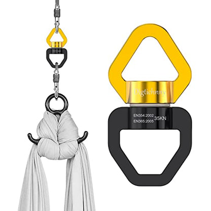 2 Pack Swing Swivel Heavy Duty, Aluminium Alloy 35KN Tree Swing Swivel Spinner for Children's Swing,Aerial Yoga,Web Tree Swing,Hanging Hammock Indoor Outdoor(Black-Gold with 4 Carabiners) - style: Black Gold-2 Pack with 4 Carabiners