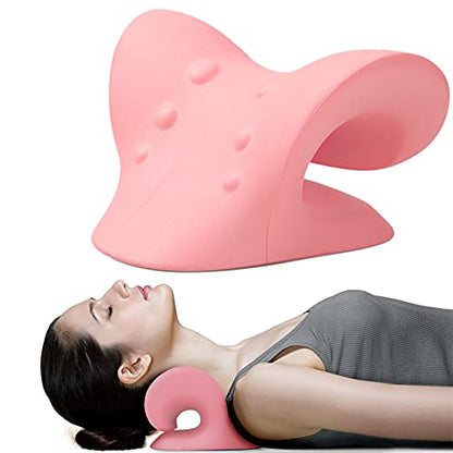 RESTCLOUD Neck and Shoulder Relaxer, Cervical Traction Device for TMJ Pain Relief and Cervical Spine Alignment, Chiropractic Pillow, Neck Stretcher(Pink) - color: Pink