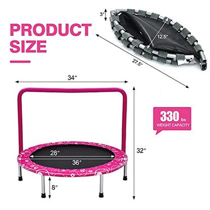 Giantex 36-Inch Mini Trampoline for Kids, ASTM Approved Foldable Rebounder Trampoline with Foamed Handle, Max Loaded 330 lbs, Indoor Safety Padded Fitness Trampoline