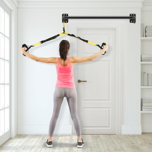 Pull Up Bar Wall Mount 440 LBS Capacity Doorway Chin Up Bar Multifunctional Steel Chinup Bar with with Resistance Band Hooks for Indoor Home Gym Garage - color: Single Grip Pull Up Bar