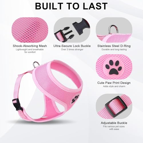 BINGPET Small Dog Harness, No Pull Step-in Puppy Pet Vest, Pink - color: Pink, size: XS (NECK: 10", CHEST: 10"-14")