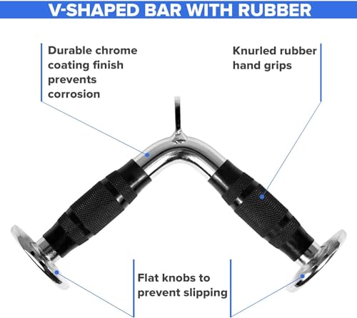 Yes4All Cable Machine Attachment, Row Handles, Tricep Rope, Straight Bar, V Bar, LAT Pulldown Accessories Load 880 LB for Home Gym - color: F. V Bar - Rubber