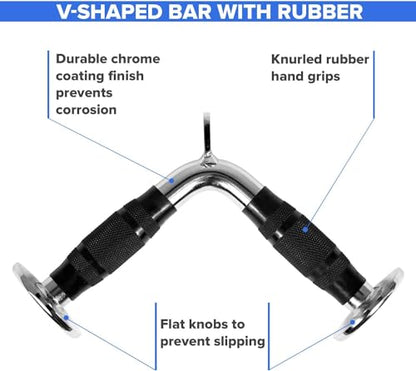 Yes4All Cable Machine Attachment, Row Handles, Tricep Rope, Straight Bar, V Bar, LAT Pulldown Accessories Load 880 LB for Home Gym - color: F. V Bar - Rubber
