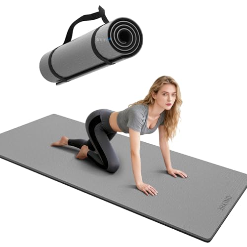 Yoga Mat Thick（8mm）Exercise Mat Non Slip Anti-tear,Pilates Mat for Men and Women,Workout Mats for Home,Barefoot Workouts and Floor Exercise,with Carrier Strap(71"x 24") - color: Grey + Black