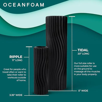 Tidal Roller - Black - Muscle Massage Foam Roller for Back Pain & Stretching - Firm and Ergonomic Wide Wave Textured - Yoga, Athletics, & Wellness - Full Size, 20" x 5" - color: Black