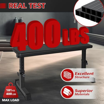 Flat Weight Bench, Adjustable Height Strength Training Bench, Heavy Duty Workout Bench for Home Gym, Multifunctional Exercise Bench Press for Full Body Exercises & Fitness, Home/Gym Easy Assembly