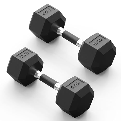 PAPABABE Hex Dumbbell Set with Rubber Grip 2.5-125lb, Odorless Rubber Coated Weight Fixed Dumbbells Set of 2/Single, Weights for Women at Home, Hand Weights for Home Gym & Strength Training,Pesas Para Ejercicios - size: 17.5 lb, Pair, style: Rubber Grip