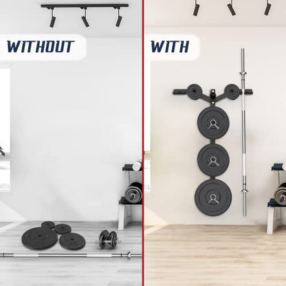Yes4All 6 Pegs & 4 Barbell Storage Racks Load Up to 1190 LBS - Wall Mounted Weight Plate Tree & Barbell Holder - color: A. Wall Mounted (Black), style: A. Wall Mounted