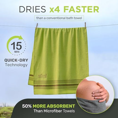 Zumi MINI 100% Cotton Camping Travel Towel - Small, Ultralight, Fast Drying, Highly Absorbent, Soft and Gentle on the Skin, Safe for the Planet (28" x 13" Green) - color: Green Mini