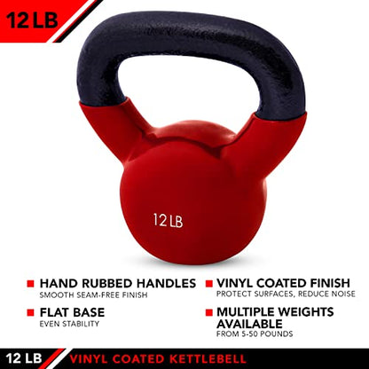 JFIT Kettlebell Weights Vinyl Coated Iron - style: 12lb (Red)