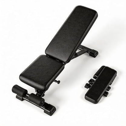 Foldable Adjustable Weight Bench with 2 Resistance Bands – Multi-Purpose Strength Training Bench for Home Gym, Incline/Decline/Flat Positions, Heavy Duty 600LBS Capacity, Quick Fold Storage