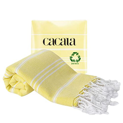 Cacala 100% Turkish Cotton Kitchen Tea Towels, Highly Absorbent Luxury Soft Quick Drying Dish Towel with Hanging Loop for Gym, Yoga, Bath, Sports, Cleaning and Kitchen (23 x 36), Light Yellow - color: Light Yellow
