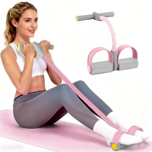 Pedal Resistance Bands with Handles, Durable 6-Tubes Multifunction Pedal Resistance Band, Natural Rubber Foot Pedal Resistance Bands, Fitness Resistance Bands for Abdomen, Waist, Arm, Leg - color: Pink