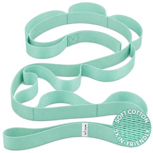 [NEW 2023] TECEUM Yoga Stretching Strap 10 Loops Non-Elastic Strap - Home Workout Stretch Strap for Physical Therapy, Yoga, Pilates cttn 1 in LtG | Non-Elastic Yoga Stretch Band for Hamstring, Leg, Hip & Knee Rehab, Pilates, Flexibility & Mobility Exercis