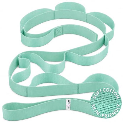 [NEW 2023] TECEUM Yoga Stretching Strap 10 Loops Non-Elastic Strap - Home Workout Stretch Strap for Physical Therapy, Yoga, Pilates cttn 1 in LtG | Non-Elastic Yoga Stretch Band for Hamstring, Leg, Hip & Knee Rehab, Pilates, Flexibility & Mobility Exercis