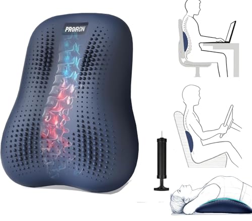 Lumbar Support Pillow, Inflatable Rubber Lumbar Pillow for Lower Back Pain Relief - Car Back Cushion for Driving Seat, Office Chair, Back Support Stretcher, Waterproof, Adjustable Thick, 12''Lx 14''H