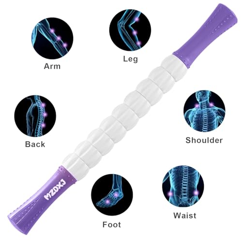 Muscle Roller Massage Roller Stick- Deep Tissue Fascia Blaster for Myofascial Pain Relief, Lymphatic Drainage & Body Sculpting, Handheld Physical Therapy & Recovery Tool (Purple White-18 inch) - color: Purple White