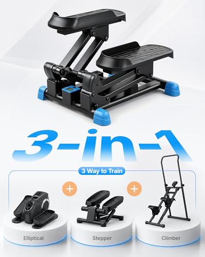 MERACH New 3-in-1 Stair Climber, Mini Steppers for Exercise at Home with Large Stride & Shock Pad Design, with Resistance Bands for Full Body Workout, 330 LBS Capacity Exercise Equipment
