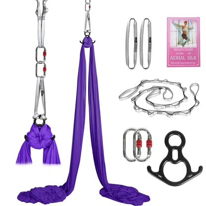 Aerial Silks Kit & Aerial Yoga Hammock - 11Yd Premium Fabric with Hardware - Easy Setup for Flying Yoga, Aerial Swing & Fitness - Supports Up to 14ft Rigging