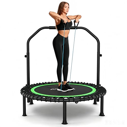 ANCHEER Fitness Trampoline,40"/48" Bungee Rebounder with Adjustable Handle - color: Green