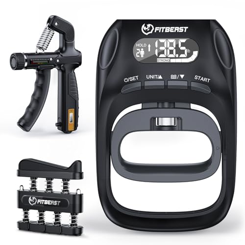 FitBeast Grip Strength Tester Set with Hand Strengthening Tools – Track Progress, Build Strength & Support Hand Recovery (3-in-1 Kit)