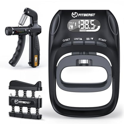FitBeast Grip Strength Tester Set with Hand Strengthening Tools – Track Progress, Build Strength & Support Hand Recovery (3-in-1 Kit)