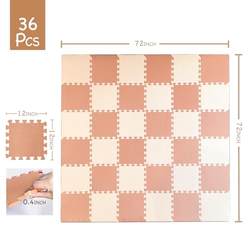 TCBunny Kids Soft EVA Foam Jigsaw Puzzle Play Mat, 36 Interlocking Tiles and Edges Baby Play Mat, for Kids Gym, Nursery, Playroom, Pet Mat, Total Floor Coverage 32 Sq Ft, Pink/Peach