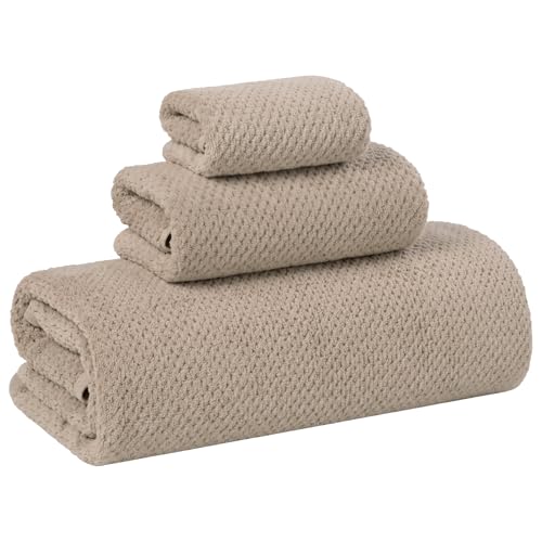 Large Bath Towels Set 3 Piece, 1 Bathroom Towel 30x60 Inches, 1 Hand Towel, 1 Washcloth, Soft Absorbent Quick Dry Microfiber Towel for Bathroom Beach Pool Gym Spa, Beige - color: 02: Beige, size: Towels Set-Pack of 3