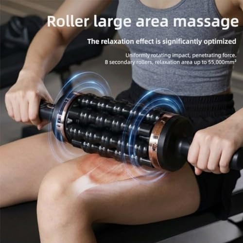Electric Rolling Percussive Massager, Hands-Free Base, Deep Tissue Muscle Massager and Back Roller Rechargeable Leg Massager Roller, 5-Speed Massage Roller Stick for Legs, Foot & Cellulite roller (A)