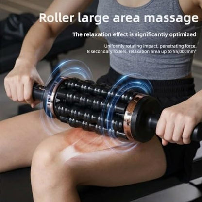 Electric Rolling Percussive Massager, Hands-Free Base, Deep Tissue Muscle Massager and Back Roller Rechargeable Leg Massager Roller, 5-Speed Massage Roller Stick for Legs, Foot & Cellulite roller (A)