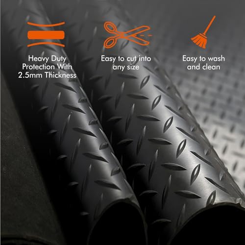 Anti-Slip Rubber Diamond Floor Mat - Durable, Non-Skid, Waterproof Floor Protection for Home, Gym, Garage, and Vehicles - 2.5 mm x 4 ft x 6 ft Rolls - Black (4x15 FT) - size: 180"L x 47.2"W x 0.1"Th