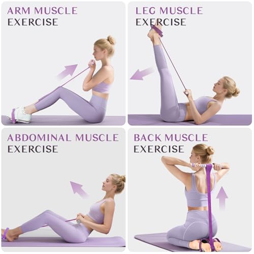 Foot Pedal Resistance Band with Handle Multifunction Tension Rope for Women Exercise Fitness Workout Stirrup Puller - color: Purple
