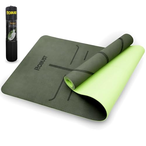 Robust Extra Thick Yoga Mat 1/4 & 1/3 & 2/5 Inch - Non Slip Exercise Mat with Alignment Lines, Carrying Strap, TPE Eco-Friendly Material for Knee Support, Sweat-Proof 72" x 24" for Women & Men