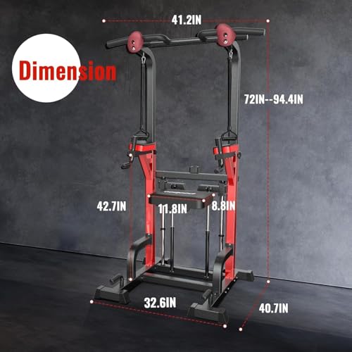 Pull Up Bar Power Tower Dip Station, 450LB Adjustable Home Gym Equipment - color: Black11