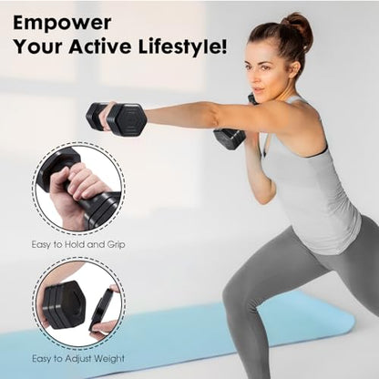 EQUIPRO Adjustable Dumbbell Set, 4 in 1 Free Weights Dumbbells Set for Women, Weights for Women at Home, 2lb 3lb 4lb 5lb with TPU Soft Rubber Handle for Home Gym Exercise Training - color: Black