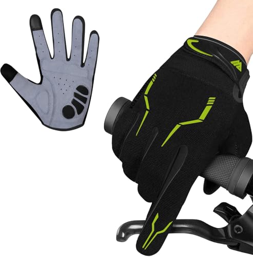 WESTWOOD FOX Cycling Gloves for Men - Full Finger BMX & Mountain Bike Gloves with Touchscreen, MTB, Padded Anti-Slip Grips for Men, Women & Wheelchairs - color: Neon Black, size: X-Large